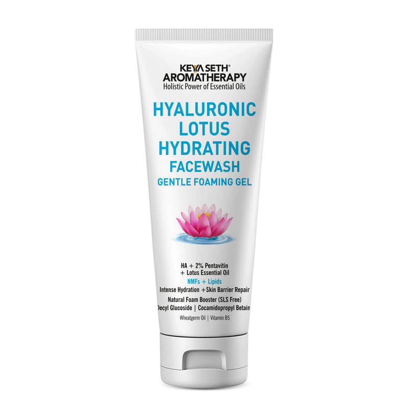 Hyaluronic Lotus Hydrating Facewash, 2 % Pentavitin + Natural Glucoside Foaming, NMFs + Lipids, Skin Barrier Repair, Gentle SLS Free - Keya Seth Aromatherapy