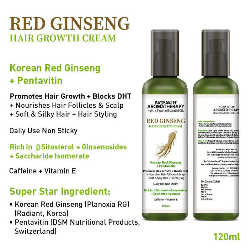 Korean Red Ginseng Hair Growth Cream, Blocks DHT, Pentavitin Caffeine Vitamin E, Daily Use, Hydration Nourishment