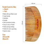 Pocket Neem Wood Comb for Men, Hair & Beard, Hair Growth & Detangling