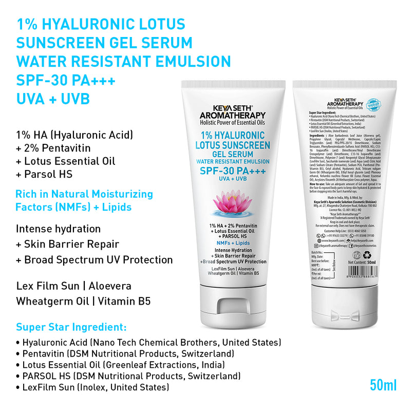 Complete Hydrating & Plumping Kit: Hyaluronic Lotus Face Wash, 1.5% Serum, Gel Moisturizer with 2% Pentavitin + Parsol HS, SPF 30+++ Sunscreen for Intense Hydration & Skin Barrier Repair