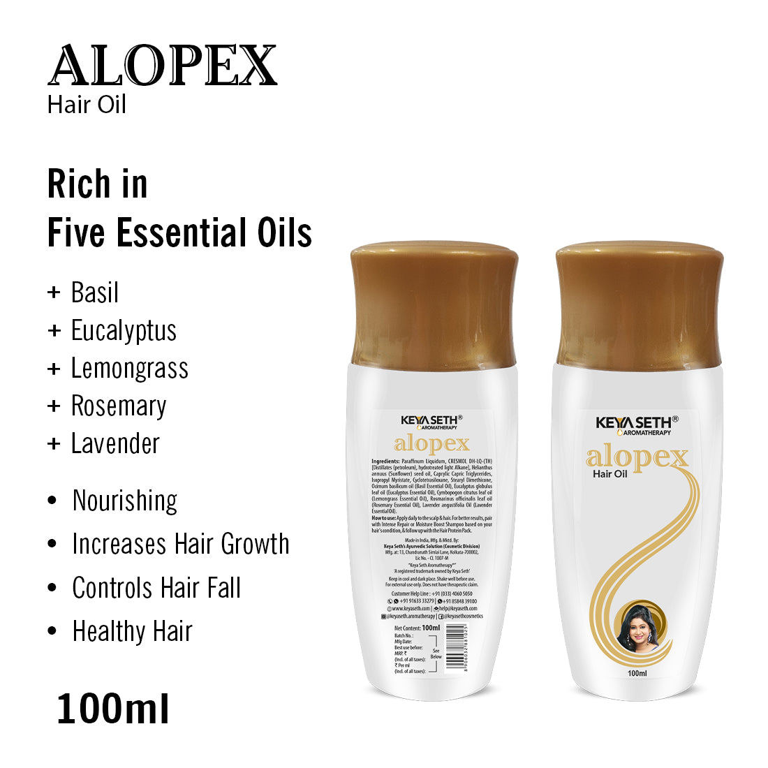 Alopex Hair Oil for Hair Nourishment || Enriched with Basil, Eucalyptus , Lemongrass, Rosemary & Lavender - Keya Seth Aromatherapy
