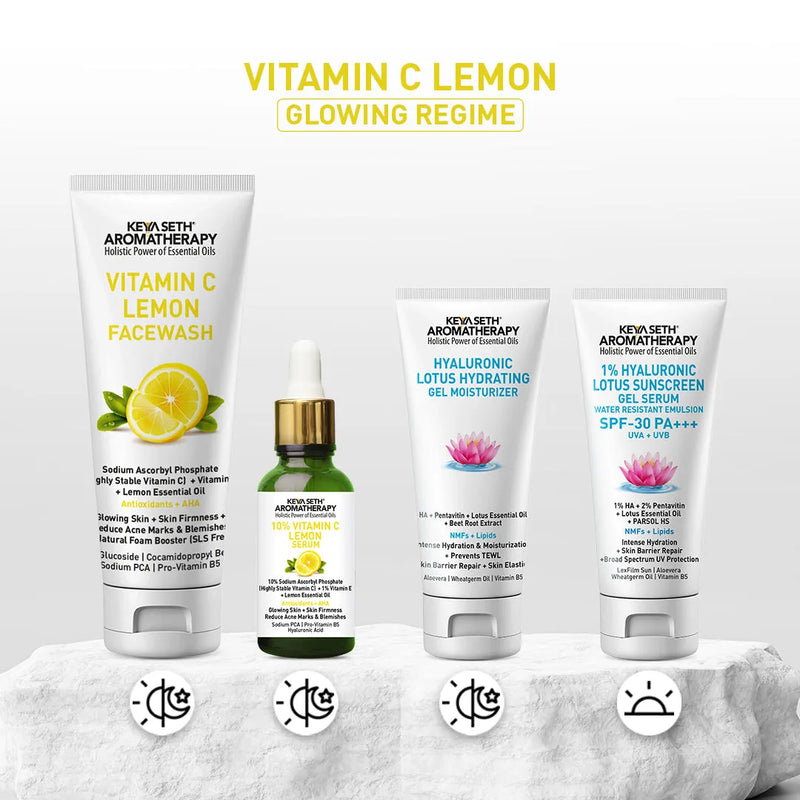 Vitamin C Lemon Combo: Facewash & Serum with Sodium Ascorbyl Phosphate, Vitamin E & AHA for Radiant, Firm, Acne-Free Skin - Keya Seth Aromatherapy