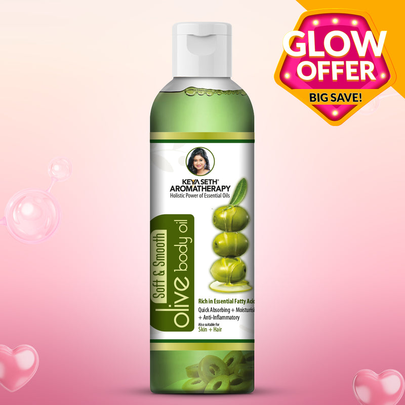 Olive Body Oil, Quick Absorbing Non-Sticky Nourishment I Hair & Skin, Daily Use After Bath Massage Oil I Pure Olive & Essential Oils Enriched - Keya Seth Aromatherapy