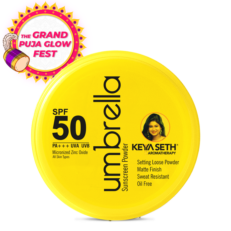 Umbrella Sunscreen Powder SPF 50 with PA+++ UV Protection, Sweat Resistant Formula, Micronized Zinc Oxide for Oily Skin - Keya Seth Aromatherapy