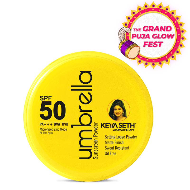 Umbrella Sunscreen Powder SPF 50 with PA+++ UV Protection, Sweat Resistant Formula, Micronized Zinc Oxide for Oily Skin - Keya Seth Aromatherapy