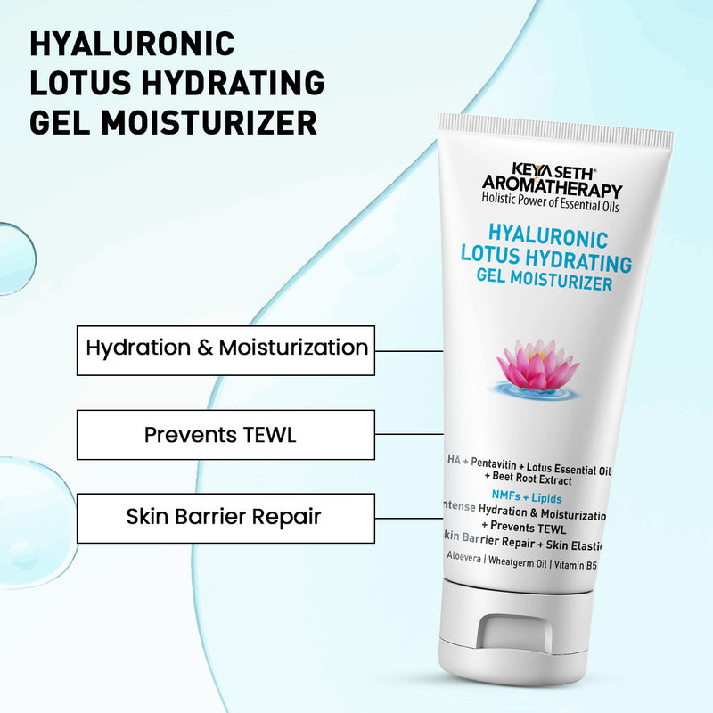 Hyaluronic Lotus Hydrating Gel Moisturizer, Pentavitin + Beet Root Extract, NMFs + Lipids, Intense Moisturization & Skin Barrier Repair - Keya Seth Aromatherapy