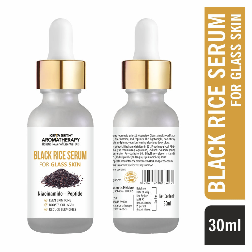 Black Rice Serum for Clear Glass Skin with Black Rice, Niacinamide & Peptide Reduces Blemishes, Boost Collagen & Even Complexion for Men/Women 30ml, Face Serum, Keya Seth Aromatherapy