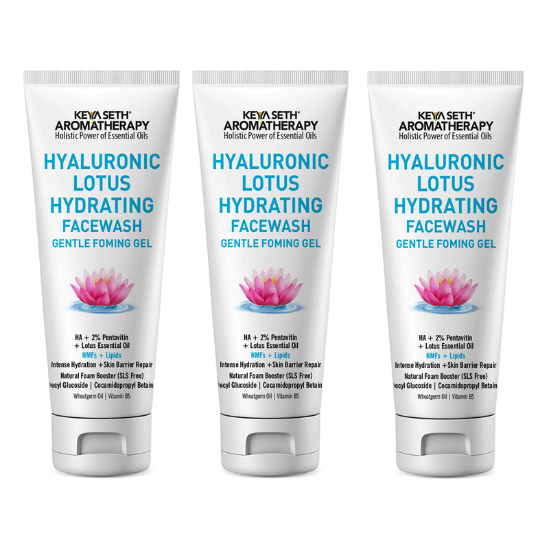 Hyaluronic Lotus Hydrating Facewash, 2 % Pentavitin + Natural Glucoside Foaming, NMFs + Lipids, Skin Barrier Repair, Gentle SLS Free - Keya Seth Aromatherapy