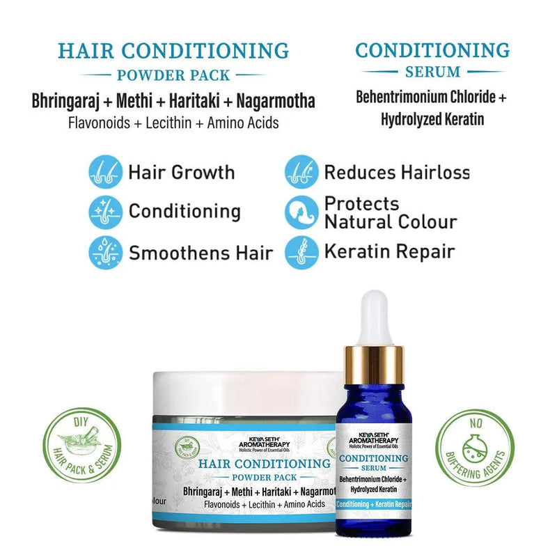 Hair Conditioning Powder Pack & Serum Mask Kit,Bhringaraj, Methi,Haritaki,Nagarmotha, Keratin Repair, Hair Growth - Keya Seth Aromatherapy