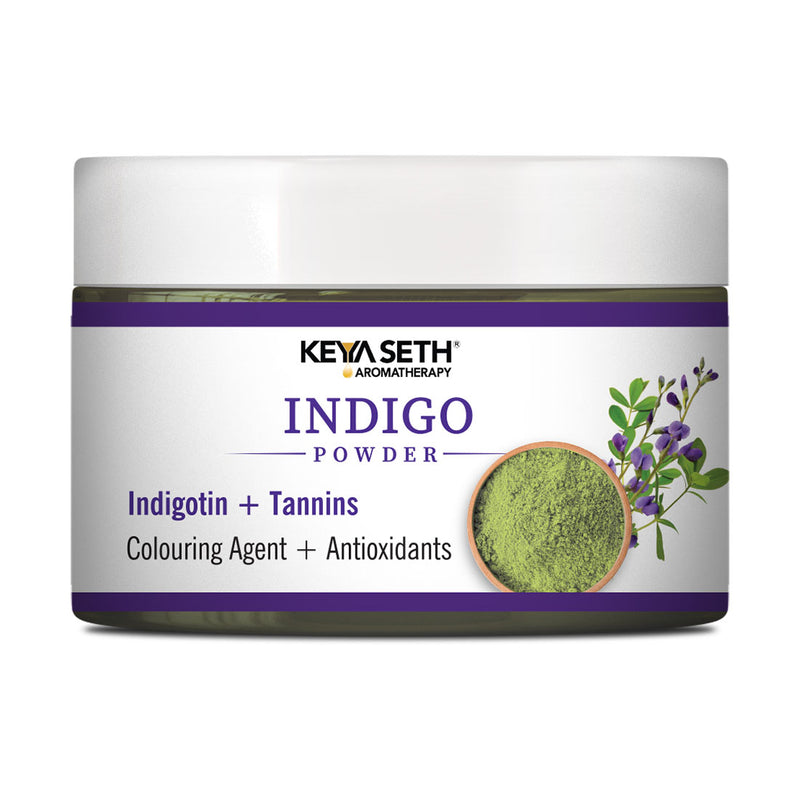 Indigo Powder Hair Pack with Indigotin & Tannins for Natural Hair Dye, Soothing Care, Lustrous Shine, Revitalization & Grey Prevention - Keya Seth Aromatherapy