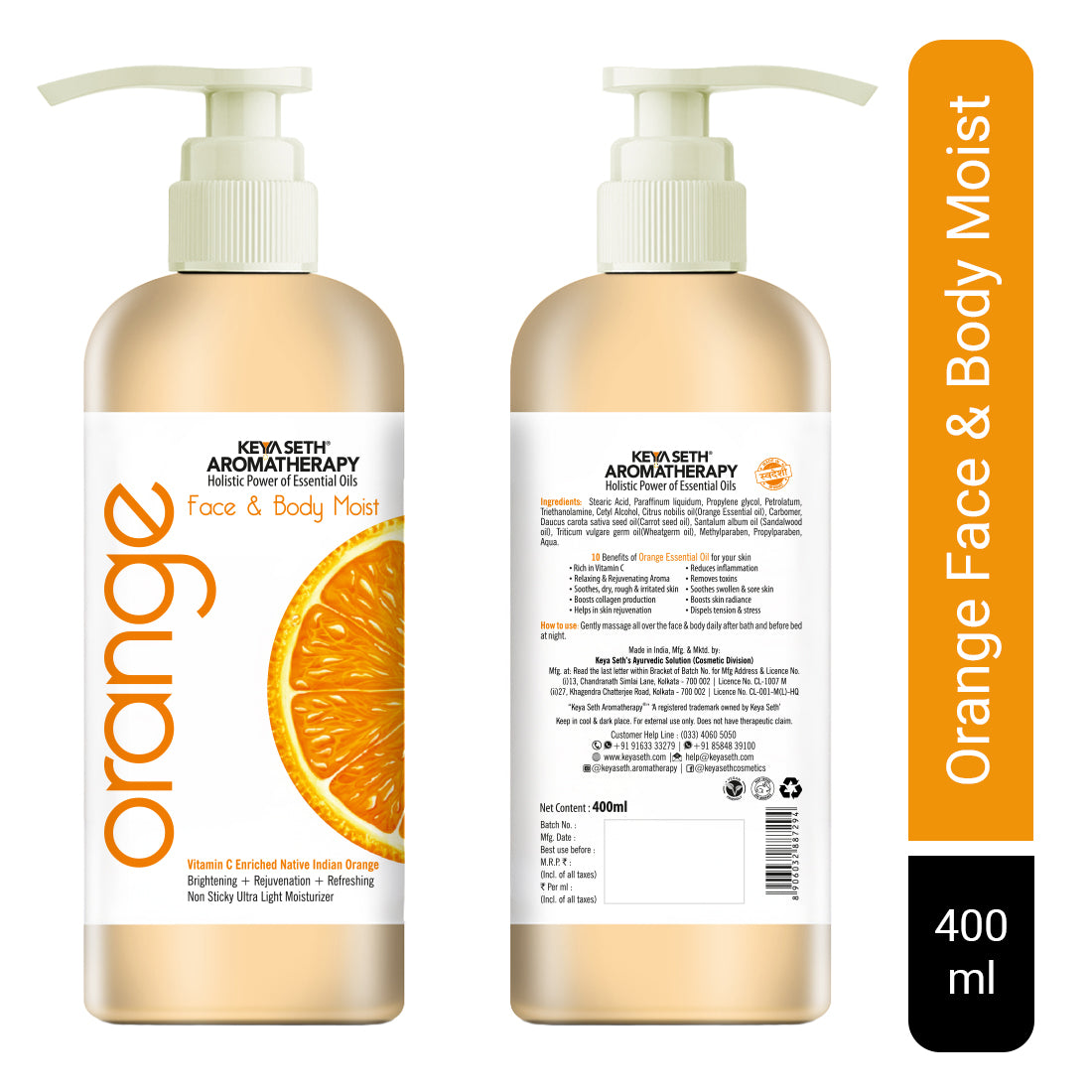 Orange Face & Body Moist,Vitamin C Enriched,Brightening, Rejuvenating, Refreshing - Keya Seth Aromatherapy