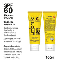 Umbrella Sunscreen Solution SPF 60, Broad Spectrum Protection, No White Cast, Lightweight Matte Finish with Raspberry Oil 100ml