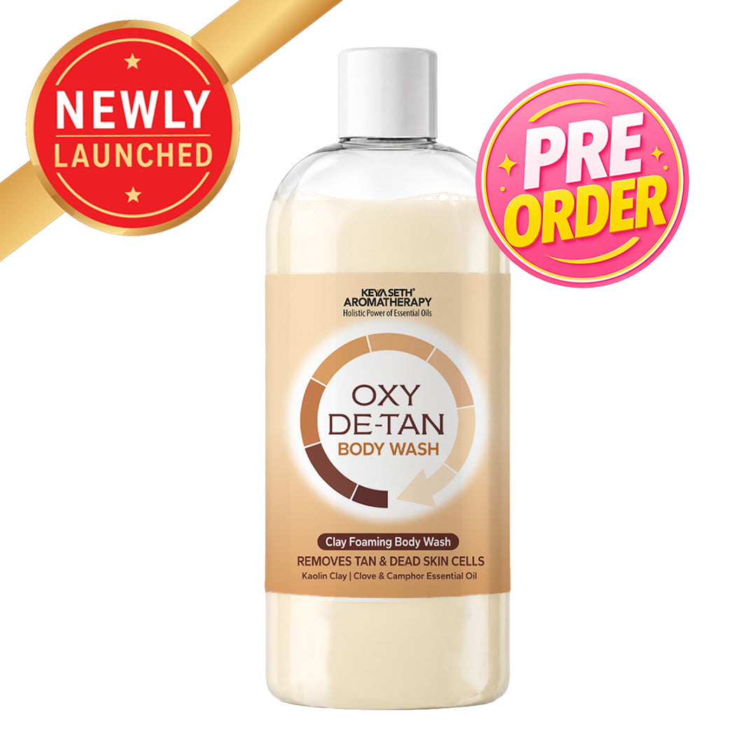 Oxy-De-Tan Clay Foaming Body Wash - Removes Tan & Dead Skin, Glowing & Lightens Skin with Essential Oils
