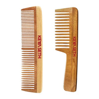 Handmade Neem Wooden Comb for Women Detangling, Anti-Static, Frizz Control, Hair Growth, Suitable for All Hair Types Dual Tooth & Large Size Wide Tooth with Handles Combo