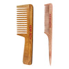 Handmade Neem Wooden Comb for Women: Detangling, Anti-Static, Promotes Hair Growth, Control Frizz, Perfect for Hair Partition, Suitable for All Hair Types Wide Tooth with Handle & Tail Comb Combo