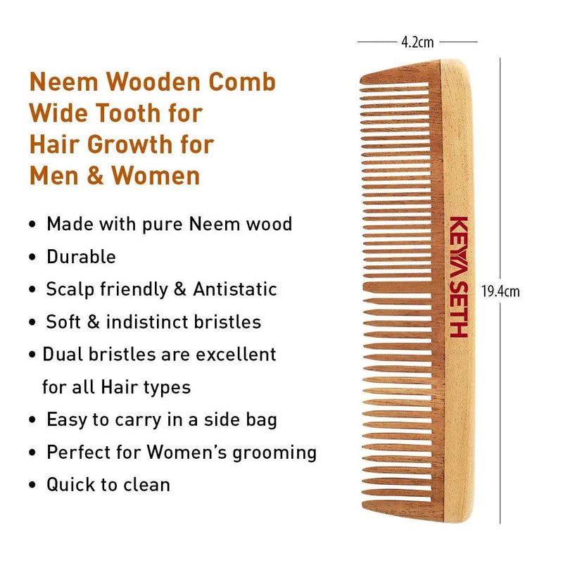 Handmade Neem Wooden Comb for Women Detangling, Anti-Static, Frizz Control, Hair Growth, Suitable for All Hair Types Dual Tooth & Large Size Wide Tooth with Handles Combo