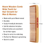 Handmade Neem Wooden Comb for Women Detangling, Anti-Static, Frizz Control, Hair Growth, Suitable for All Hair Types Dual Tooth & Large Size Wide Tooth with Handles Combo