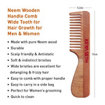 Handmade Neem Wooden Comb for Women: Detangles, Controls Frizz, Anti-Static, Promotes Hair Growth, Suitable for All Hair Types Dual & Wide Tooth with Handle Combo