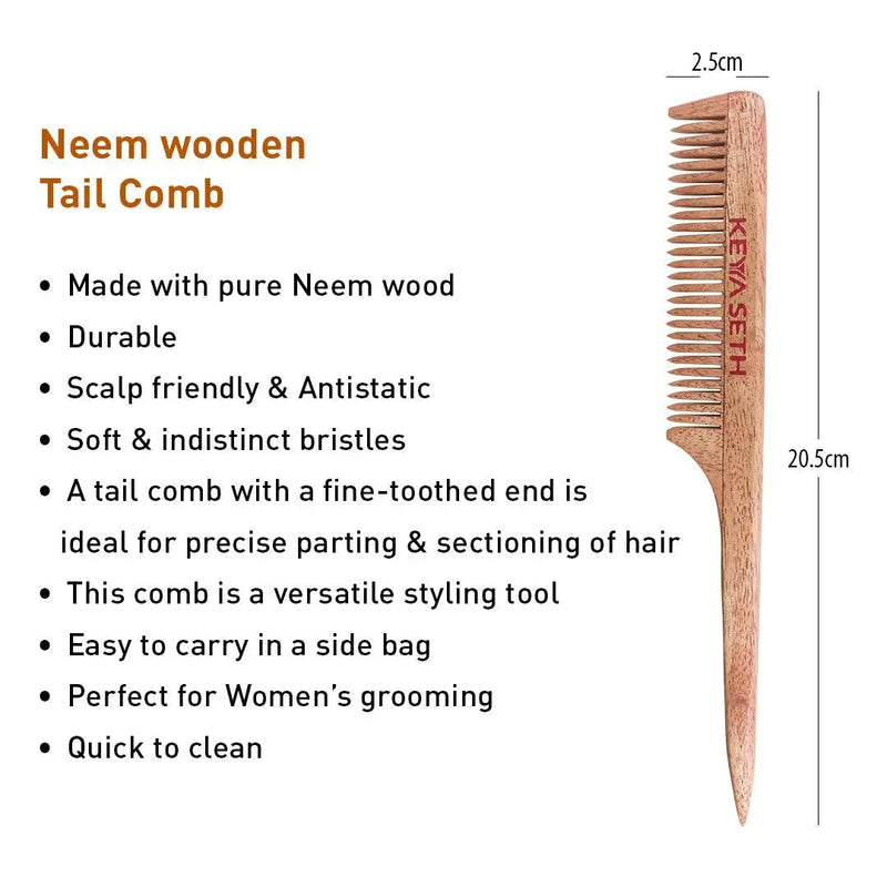 Handmade Neem Wooden Comb for Women Detangling, Promotes Hair Growth, Frizz Control, Perfect for Hair Partition, Suitable for All Hair Types, Dual tooth & Tail Comb Combo