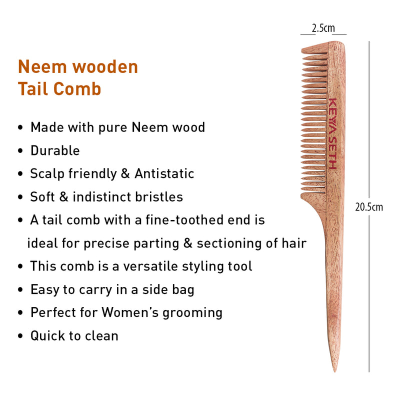 Handmade Neem Wooden Comb for Women: Detangling, Anti-Static, Promotes Hair Growth, Control Frizz, Perfect for Hair Partition, Suitable for All Hair Types Wide Tooth with Handle & Tail Comb Combo