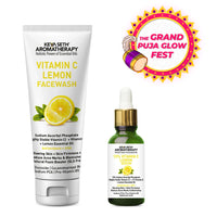 Vitamin C Lemon Combo: Facewash & Serum with Sodium Ascorbyl Phosphate, Vitamin E & AHA for Radiant, Firm, Acne-Free Skin - Keya Seth Aromatherapy