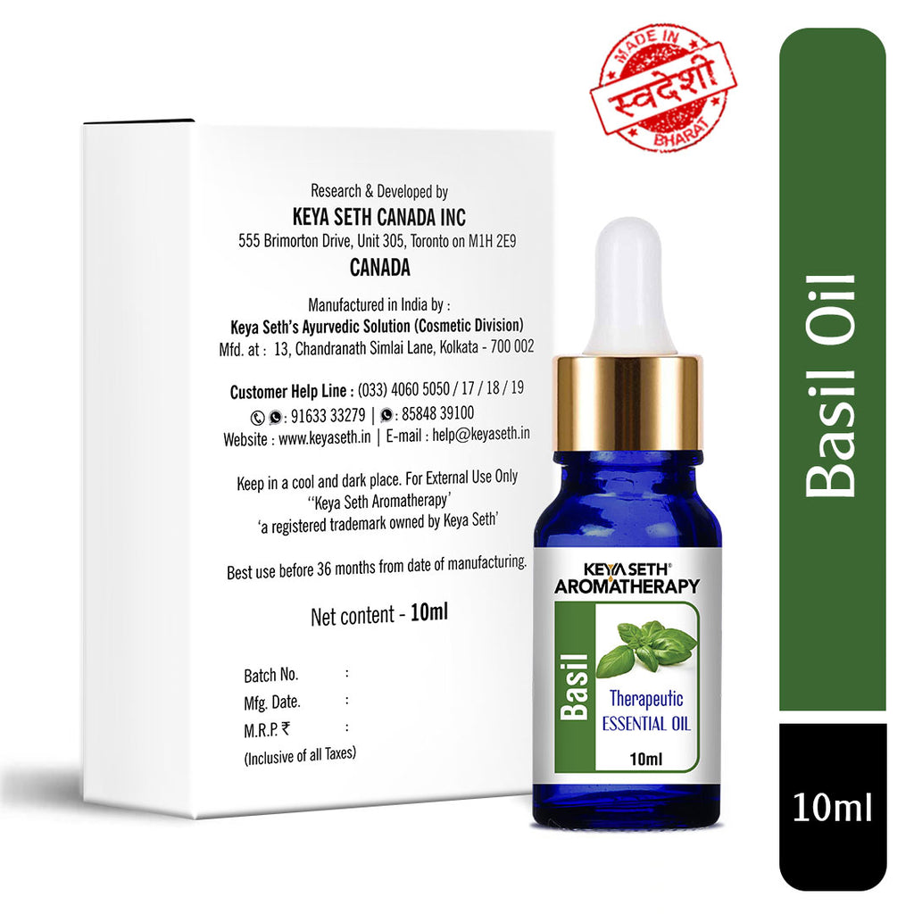 Basil Essential Oil, Therapeutic, Pure & Natural, Holy Basil (Tulsi) Spiritual Concentration, Headache, Digestive & Antiseptic 10ml, Essential Oil, Keya Seth Aromatherapy