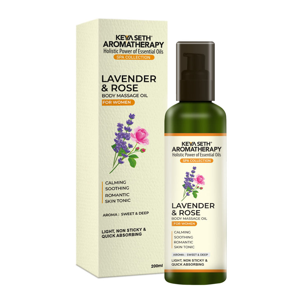 Lavender & Rose Body Massage Oil, for Women Calming, Soothing, Romantic,Skin Tonic with Sweet & Deep Aroma, Body Oil, Body Oil, Keya Seth Aromatherapy