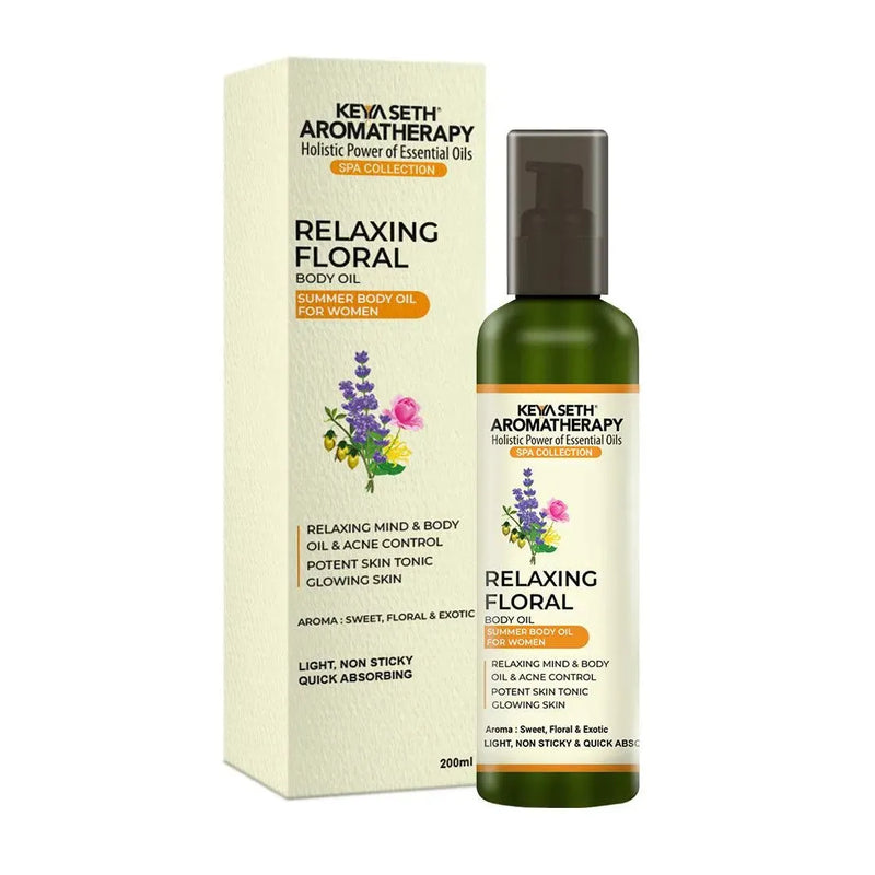 Relaxing Floral Summer Body Oil Non-Sticky & Quick Absorbing for Women, Potent Skin tonic for Glowing Skin, Oil & Acne Control, Relaxing Mind & Body - Keya Seth Aromatherapy