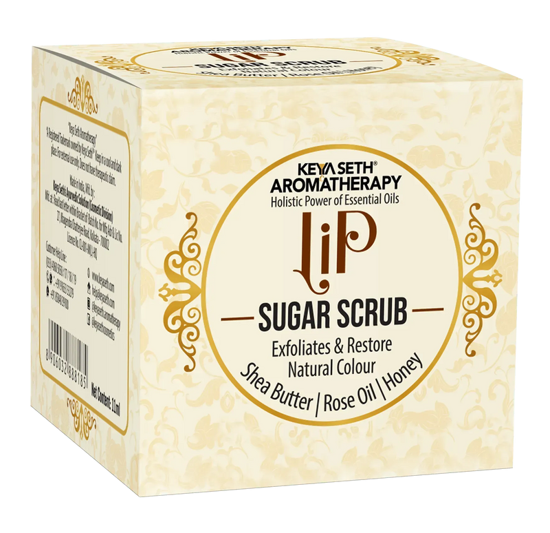 Lip Sugar Scrub with Shea Butter, Rose oil & Honey Gentle Exfoliation Hydration for Dark & Chapped Lips & Restore Natural colour for Men & Women 11ml, Lip Scrub, Keya Seth Aromatherapy