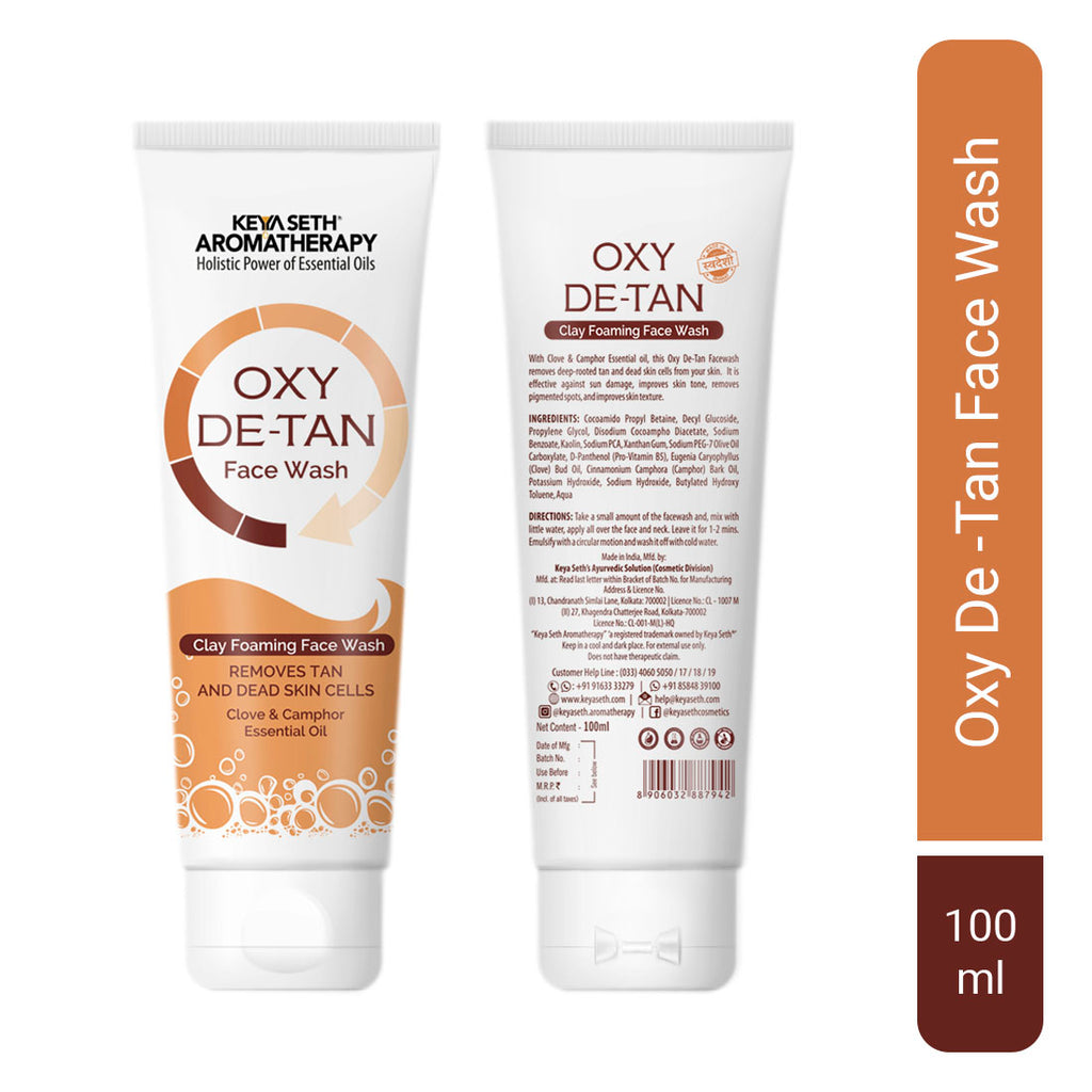 Oxy De Tan Clay Foaming Facewash Hydration & Moisturizing Infused with Clove & Camphor oil I Removes Tan & Dead Skin Cells SLS & Paraben Free 100ml, Face Wash, Facial Cleansers, Keya Seth Aromatherapy